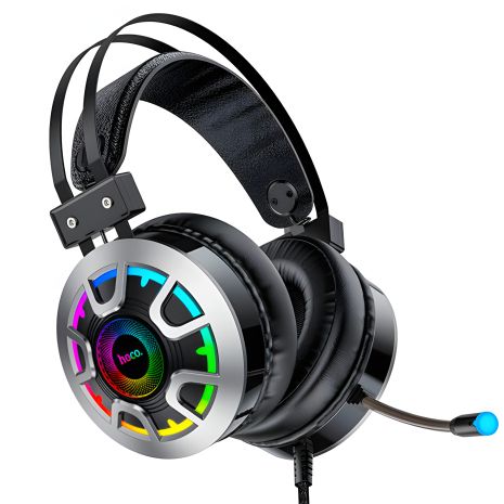 Ігрова гарнітура дротова HOCO Hi-Res ESD05 Gaming LED headphones, USB, 2x3.5mm, 2m, black Ігрова гарнітура дротова HOCO Hi-Res ESD05 Gaming LED headphones, USB, 2x3.5mm, 2m, black