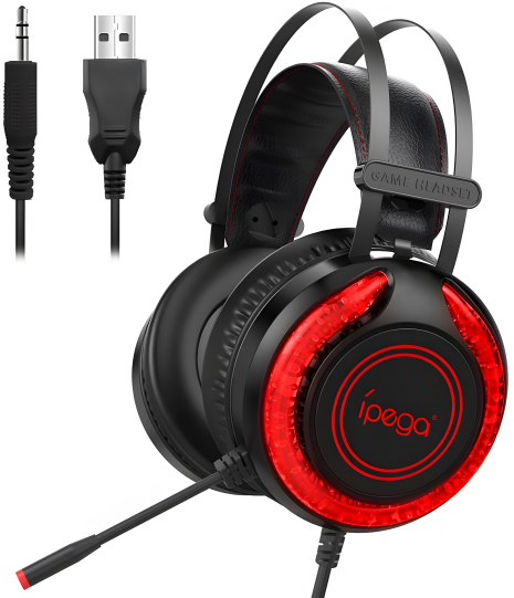 iPega Gaming з RGB LED PG-R015 Дротова гарнітура, 3.5mm, Зниж. шумів, 2.2m, чорний-червоний iPega Gaming з RGB LED PG-R015 Дротова гарнітура, 3.5mm, Зниж. шумів, 2.2m, чорний-червоний