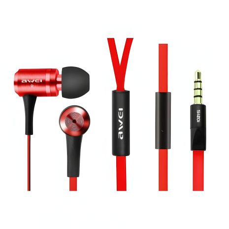 Навушники дротові червоні AWEI ES-120i, 3.5mm, 1.2m