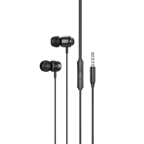 Навушники дротові HOCO M122 Power metal universal, з мікрофоном, 3.5mm, 1.2m, чорні