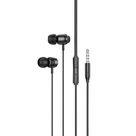 Навушники дротові HOCO M122 Power metal universal, з мікрофоном, 3.5mm, 1.2m, чорні