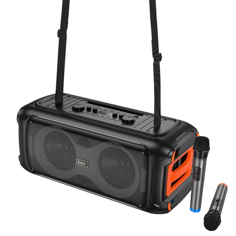 Акустика-караоке HOCO HA9 Kayman dual-mic outdoor BT speaker, BT5.4, 40W, TWS, USB, TF, 8h, black Акустика-караоке HOCO HA9 Kayman dual-mic outdoor BT speaker, BT5.4, 40W, TWS, USB, TF, 8h, black