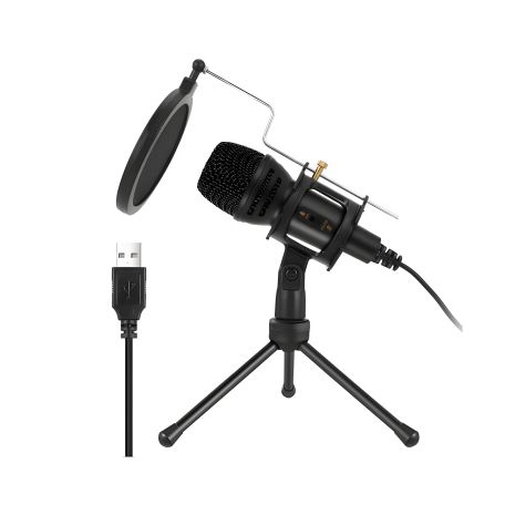 Настільний студійний мікрофон, всеспрямований конденсаторний, USB, чорний