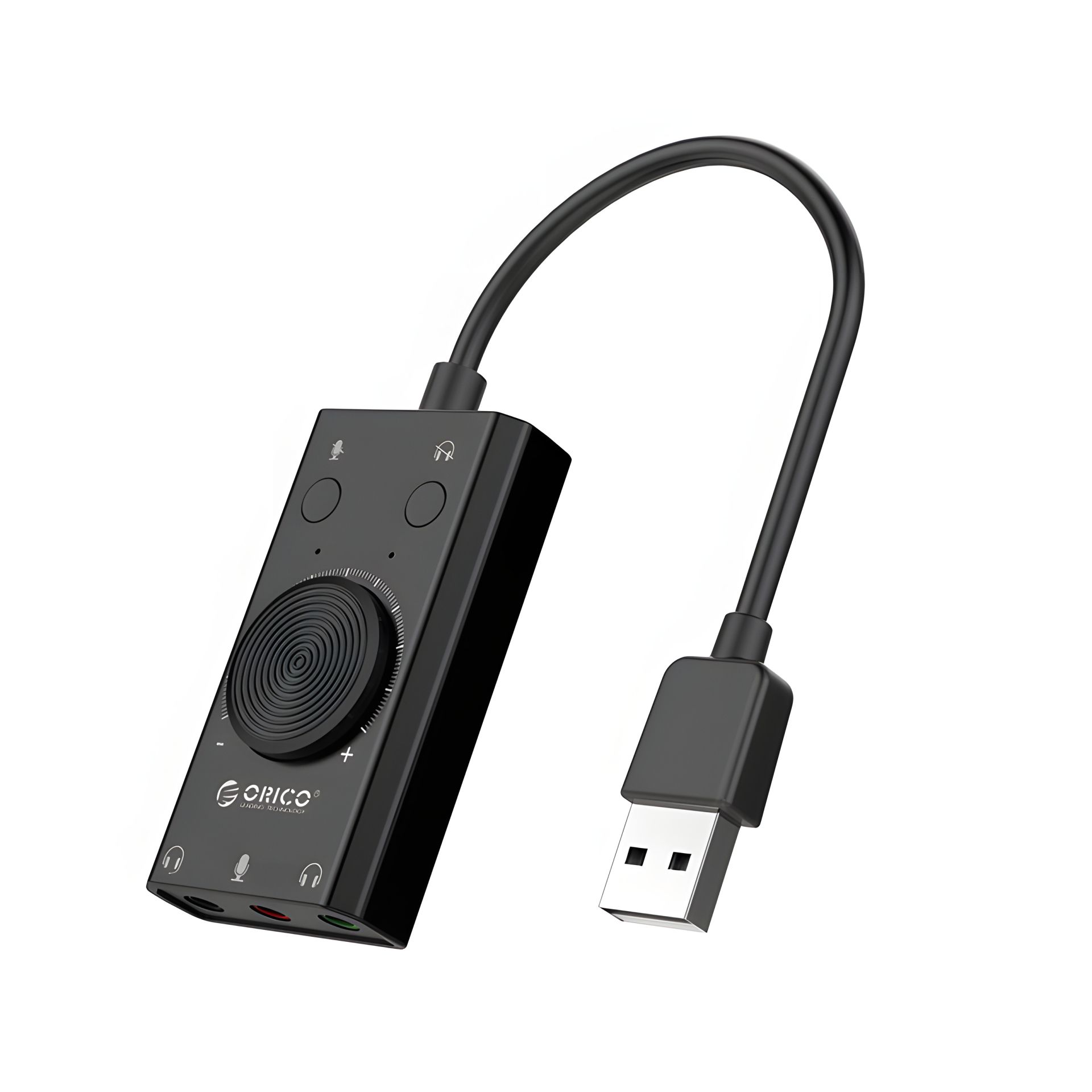 Звуковая карта ORICO SC2 3-in-1 USB внешняя, с регулятором, черная Звуковая карта ORICO SC2 3-in-1 USB внешняя, с регулятором, черная