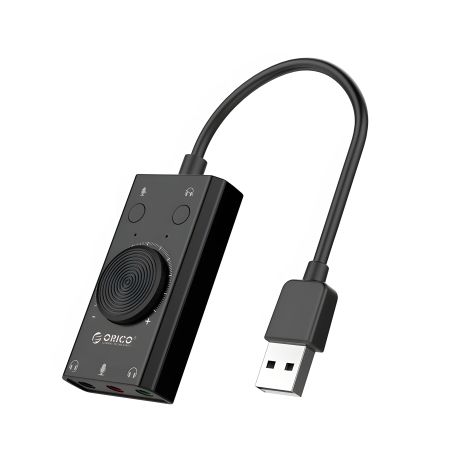 ORICO SC2 3-in-1 Звукова карта зовнішня USB, з регулятором, чорна