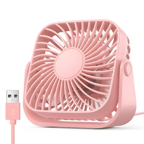 Вентилятор TOPK K52 (8.5cm, 3 швидкості, 5V USB 1m, 5W, 360°) рожевий
