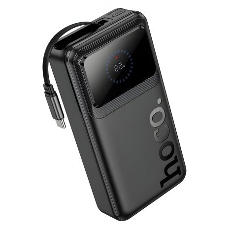 HOCO Q41 Bright Power Bank: 20000mAh, Telescopic Cable, Digital Display, 1USB, 1Type-C, PD, QC, 22.5W, 3A, Black
