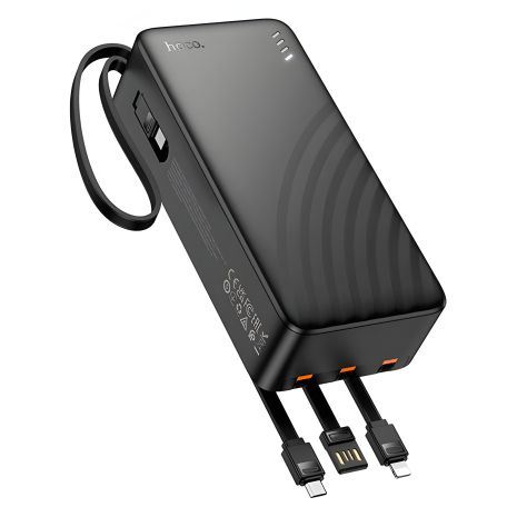 HOCO J146B Night Tide Power Bank: 30000mAh, 4 Cables, 1USB, 1Type-C, 2A, Black