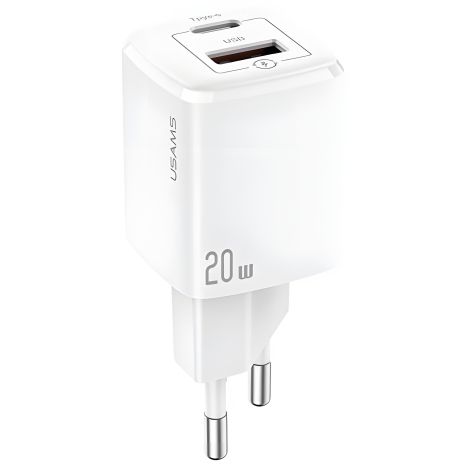 Швидкий зарядний адаптер USAMS T37 Super Si US-CC128 1USB, Type-C, 20W, PD3.0, QC, білий