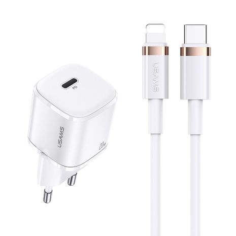 Мережевий адаптер USAMS T36 Type-C to Lightning cable XFK Super Cube Series CC124, 1Type-C, 20W, PD, white