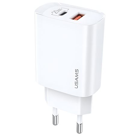 Швидкий зарядний адаптер USAMS T35 US-CC121 1USB, Type-C, 20W, PD3.0, QC, білий Швидкий зарядний адаптер USAMS T35 US-CC121 1USB, Type-C, 20W, PD3.0, QC, білий