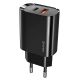 Мережевий адаптер USAMS T35 Fast Charger US-CC121, 1USB, 1Type-C, 20W, PD3.0, QC, чорний