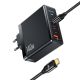 Зарядний пристрій USAMS US-UM Kit GaN Type-C To Type-C Кабель 240W PD3.1 T52 US-CC168, 1USB, 2Type-C, 140W, 5A, PD, QC, чорний