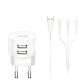 USAMS Sing-Tu Dual USB Round Travel 3IN1 Cable Network Adapter T20 |2USB, 2.1A| white
