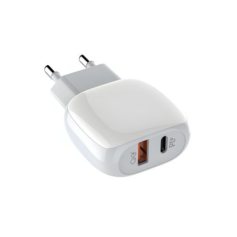 Адаптер живлення LDNIO A2313C для Lightning + Type-C Кабель, 1USB, 1Type-C, QC, PD, 3A, білий