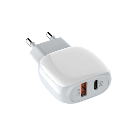 Адаптер мережевий LDNIO A2313C +Type-C для Lightning Cable, 1USB, 1Type-C, QC, PD, 3A, white