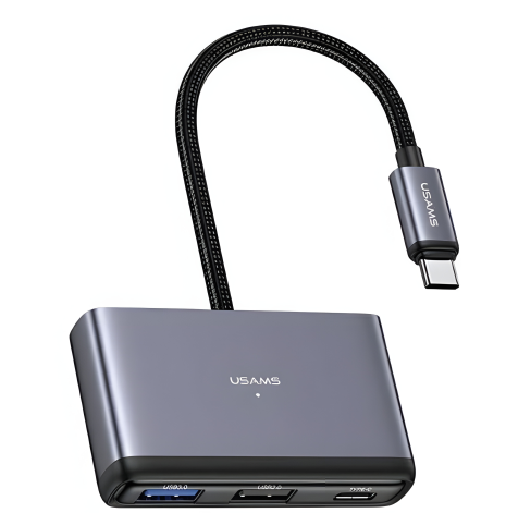 Usams US-SJ627 4in1 USB Hub Multifunctional Type-C*1+USB3.0*1+USB 2.0*2 dark grey
