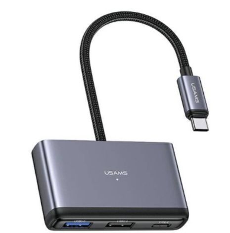 USB Хаб Usams US-SJ627 4in1 Multifunctional Type-C Type-C*1+USB3.0*1+USB 2.0*2 dark grey