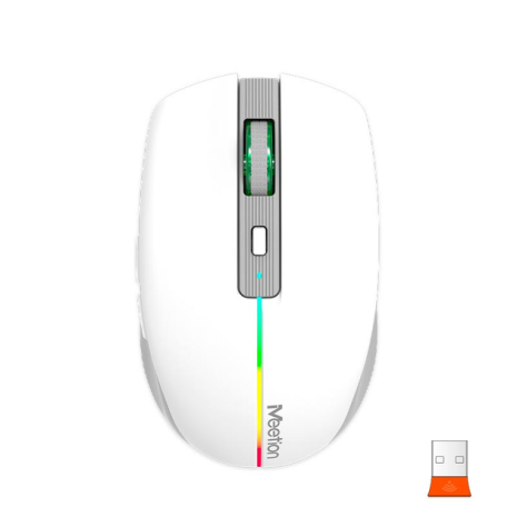 Бездротова миша MEETION 2.4G+Bluetooth Dual Mode gaming mouse BTM002, 1000-1200-1600dpi, 6keys, Type-C Charging, RGB, white