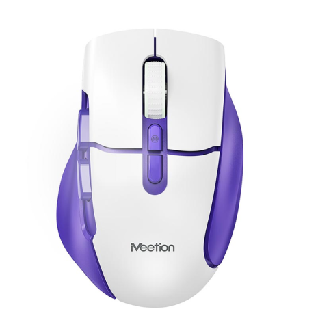 Бездротова миша MEETION 2.4G, Bluetooth Wireless Gaming Mouse BTM001, 800-1200-1600-2400dpi, 7keys, 700mAh, 35h, 140h, Type-C Charging, RGB, white-purple