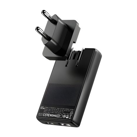 Зарядний пристрій ESSAGER Ultra Thin Gan 65W USB-C/USB-A чорний