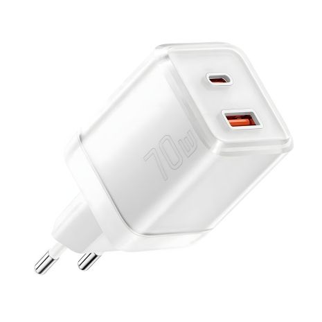 Зарядний пристрій ESSAGER EZCT70 Gan 70W USB + Type-C білий
