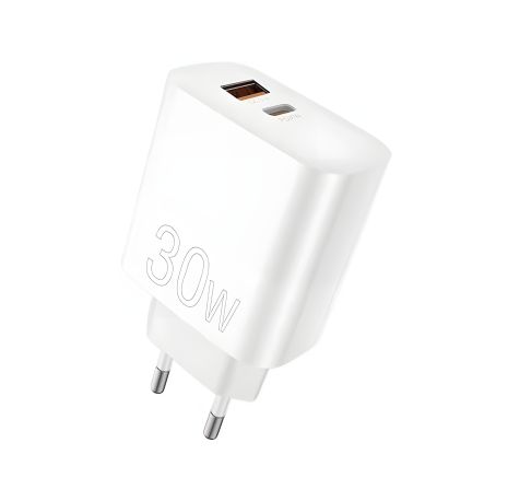 Зарядний пристрій WUW-C208 30W PD USB-C + USB QC3.0 18W білий