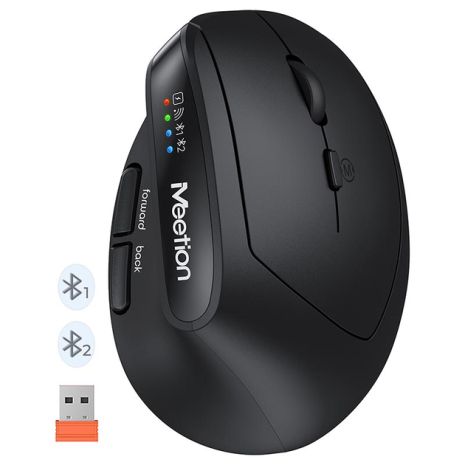 Мышь MEETION 2.4G+Bluetooth Office Vertical Mouse BTM008 |800-1200-1600-2400dpi, 400h, Type-C charging| black