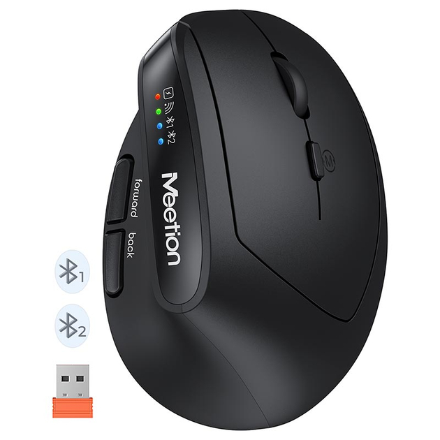 Мышь MEETION 2.4G+Bluetooth Office Vertical Mouse BTM008 |800-1200-1600-2400dpi, 400h, Type-C charging| black Мышь MEETION 2.4G+Bluetooth Office Vertical Mouse BTM008 |800-1200-1600-2400dpi, 400h, Type-C charging| black