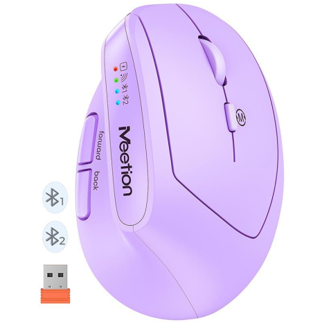 Бездротова миша MEETION 2.4G, Bluetooth Office Vertical Mouse BTM008, 57°, 800-1200-1600-2400dpi, 500mAh, 400h, Type-C charging, purple
