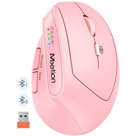 Мышь MEETION 2.4G+Bluetooth Office Vertical Mouse BTM008 |800-1200-1600-2400dpi, 400h, Type-C charging| pink