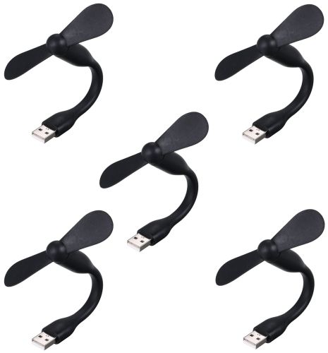 Мобильный вентилятор USB черный, от повербанка, ноутбука, комплект 5шт