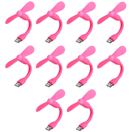 Комплект из 10 розовых мобильных вентиляторов USB, для повербанка и ноутбука