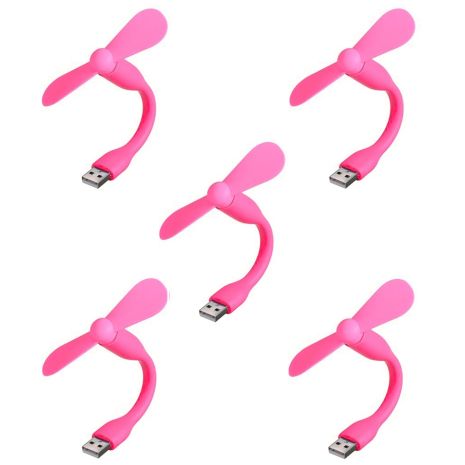 Мобільний вентилятор USB рожевий, від повербанка, ноутбука, комплект 5шт