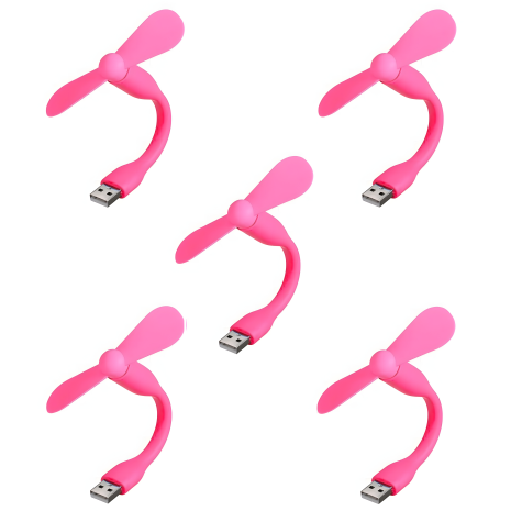 Комплект из 5 розовых мобильных вентиляторов USB, для повербанка и ноутбука