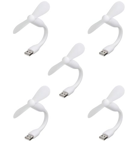 Білий вентилятор мобільний USB, від повербанка, ноутбука, комплект 5шт