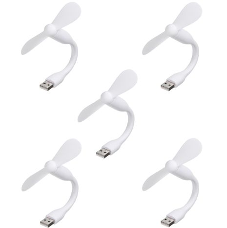 Мобільний вентилятор USB білий, від повербанку, ноутбука, комплект 5шт