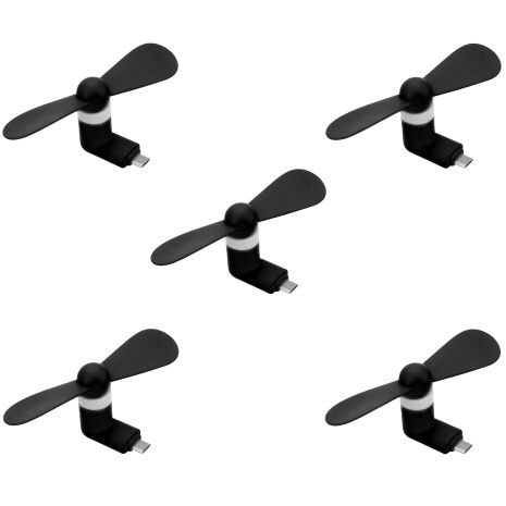 Черный мобильный вентилятор MicroUSB, для телефона, повербанка, ноутбука, набор 5 шт Черный мобильный вентилятор MicroUSB, для телефона, повербанка, ноутбука, набор 5 шт