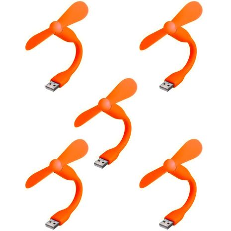 Мобильный вентилятор USB оранжевый, от повербанка, ноутбука, комплект 5шт