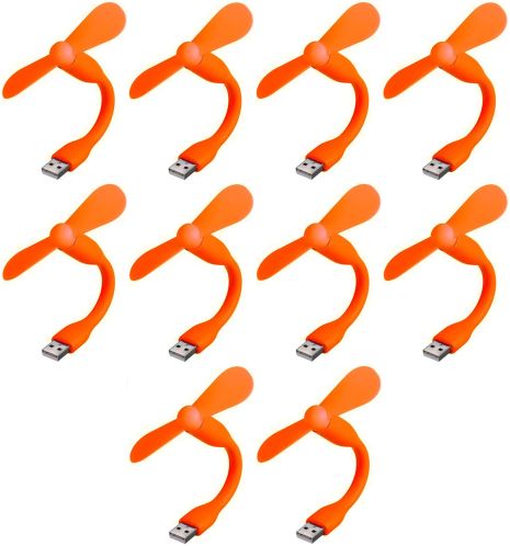 Мобильный вентилятор USB оранжевый, от повербанка, ноутбука, комплект 10шт