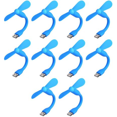 Мобильный вентилятор USB синий, от повербанка, ноутбука, комплект 10шт