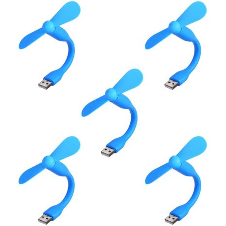 Мобильный вентилятор USB синий, от повербанка, ноутбука, комплект 5шт