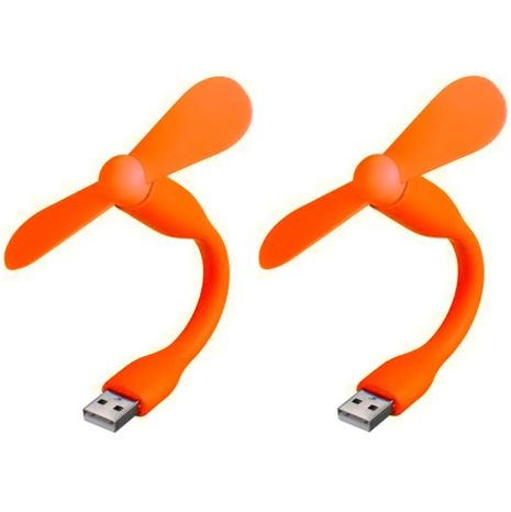 Мобильный вентилятор USB оранжевый, от повербанка, ноутбука, комплект 2шт