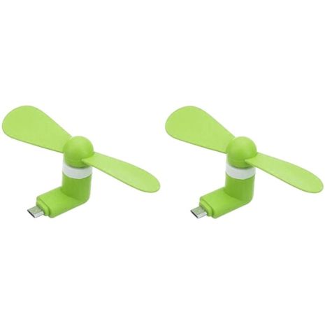 Мобильный вентилятор MicroUSB зеленый, от телефона, повербанка, ноутбука, комплект 2шт