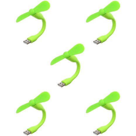 Мобільний вентилятор USB зелений, від повербанка, ноутбука, комплект 5шт
