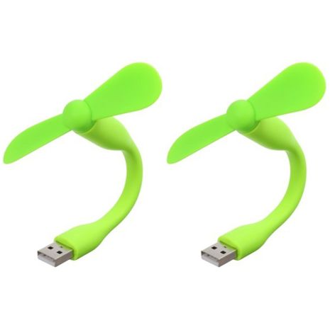 Мобильный вентилятор USB зеленый, от повербанка, ноутбука, комплект 2шт