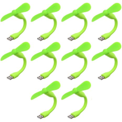 Мобільний вентилятор USB зелений, від повербанка, ноутбука, комплект 10шт