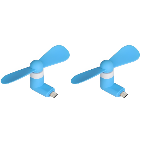 Комплект из 2шт: синий мобильный вентилятор MicroUSB, для телефона, повербанка, ноутбука