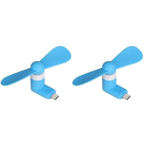 Мобильный вентилятор MicroUSB синий, от телефона, повербанка, ноутбука, комплект 2шт