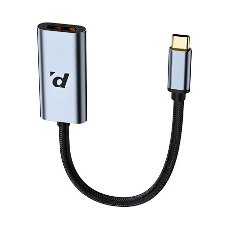 Адаптер Gopala Type-C до DisplayPort (F), 8K@60Hz, 4K@144Hz, металевий корпус, нейлоновий кабель [Thunderbolt 3/4 сумісний], чорний-сірий TD8FMNK